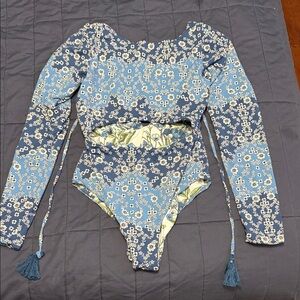 Maaji Blue Floral Long Sleeve One Piece Swimsuit